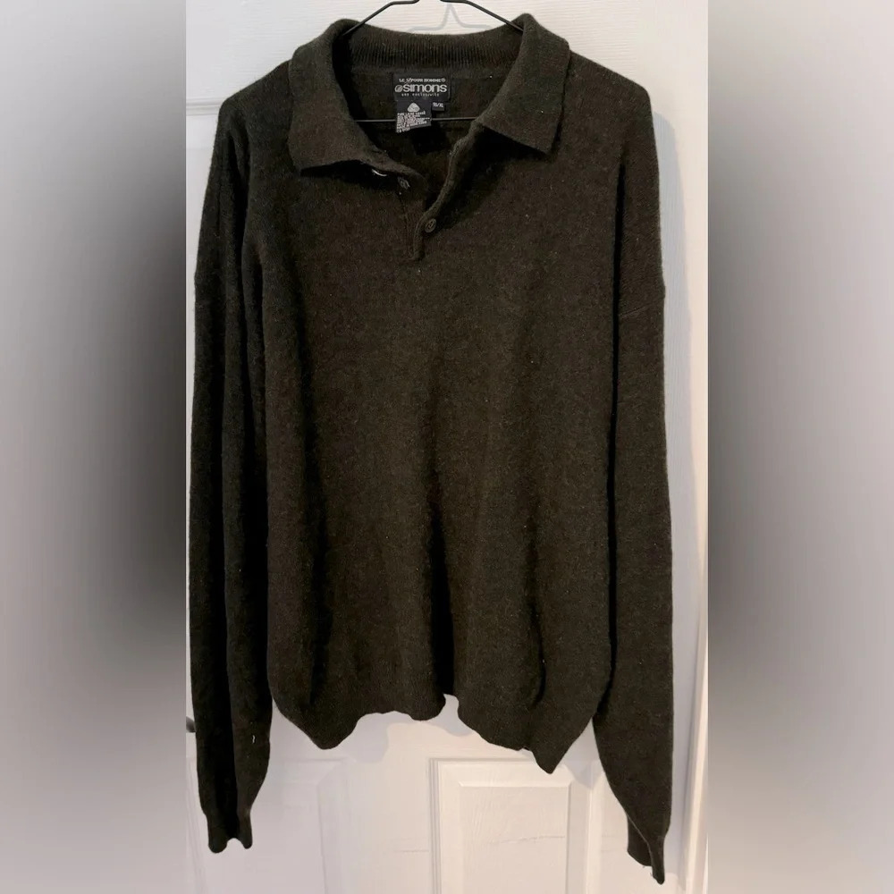 Le 31 💯 lambs wool knit button collar green sweater classic unisex preppy XL
